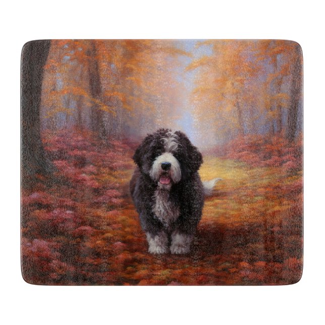 Bernedoodle im Herbst Leaves Fall Inspiriert Schneidebrett (Vorderseite)