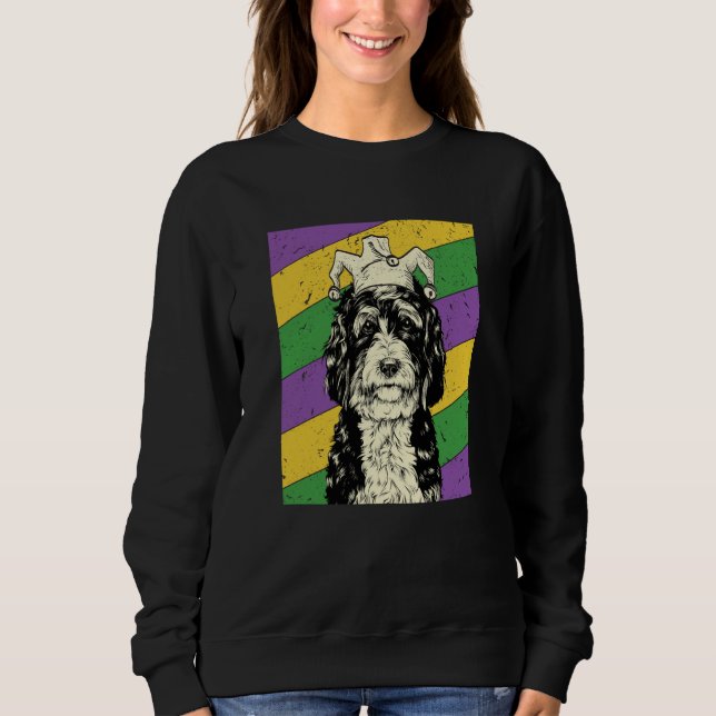 Bernedoodle Jester Mardi Gras Doodle Dog Mom or Da Sweatshirt (Vorderseite)