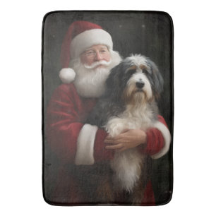 Bernedoodle mit dem Weihnachtsmann Weihnachten Badematte