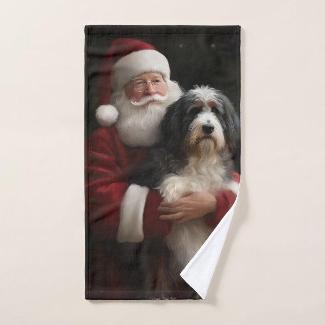 Bernedoodle mit dem Weihnachtsmann Weihnachten Badhandtuch Set (Handtuch)