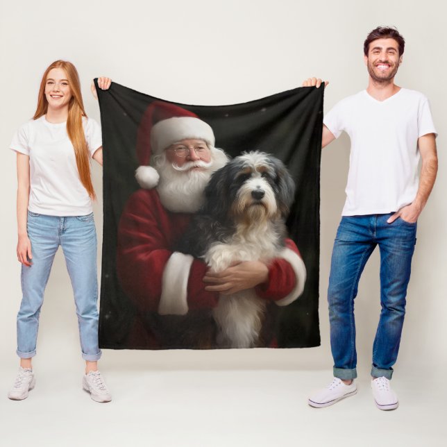 Bernedoodle mit dem Weihnachtsmann Weihnachten Fleecedecke (Beispiel)
