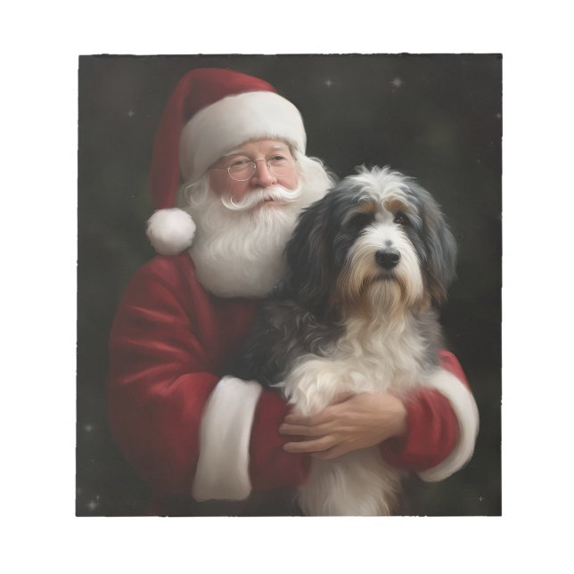 Bernedoodle mit dem Weihnachtsmann Weihnachten Notizblock (Vorderseite)