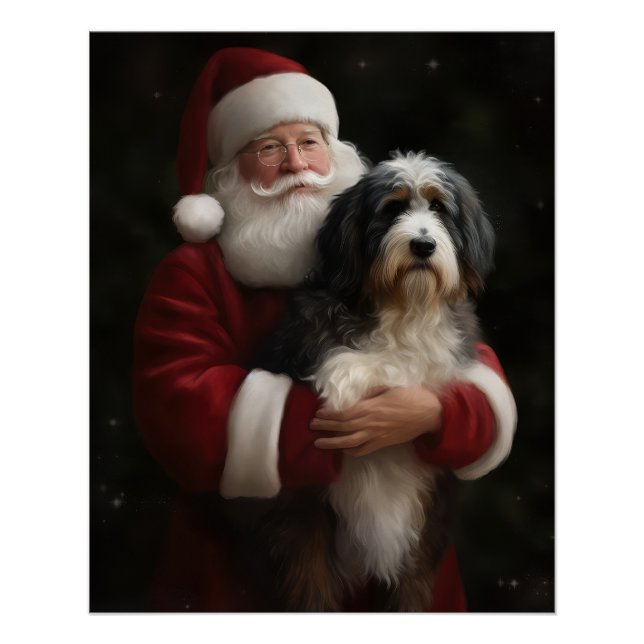 Bernedoodle mit dem Weihnachtsmann Weihnachten Poster (Vorderseite)
