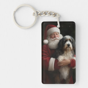Bernedoodle mit dem Weihnachtsmann Weihnachten Schlüsselanhänger