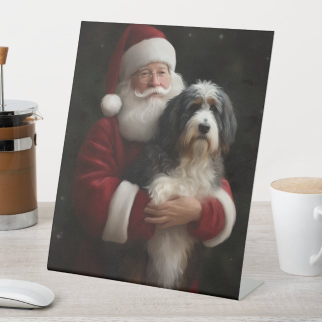 Bernedoodle mit dem Weihnachtsmann Weihnachten Sockelschild (In Situ)