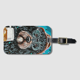 Bernedoodle mit einer Tasse Gepäckanhänger