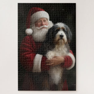 Bernedoodle mit Santa Claus Festliches Weihnachten Puzzle