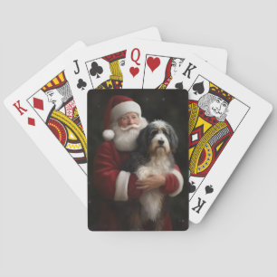 Bernedoodle mit Santa Claus Festliches Weihnachten Spielkarten