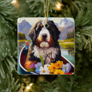 Bernedoodle on a Paddle: Ein Landschaftliches Aben Keramikornament