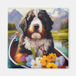 Bernedoodle on a Paddle: Ein Landschaftliches Aben Magnet