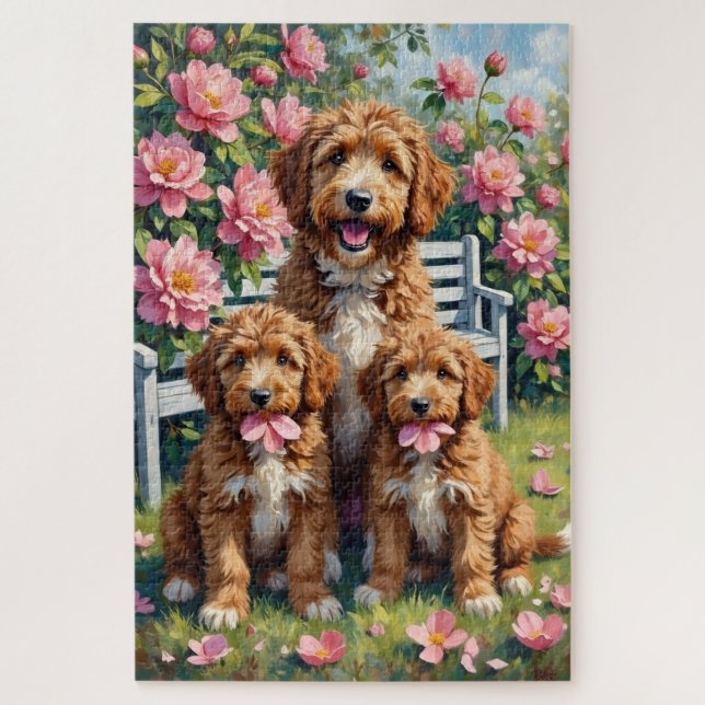 Bernedoodle Pfingstrosengarten Kunst Puzzle (Vertikal)
