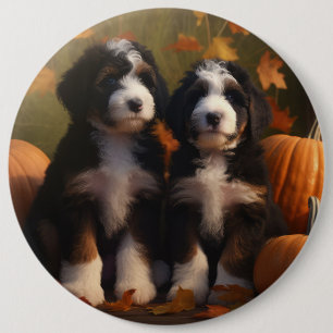 Bernedoodle Puppy Autumn Delight Pumpen Button