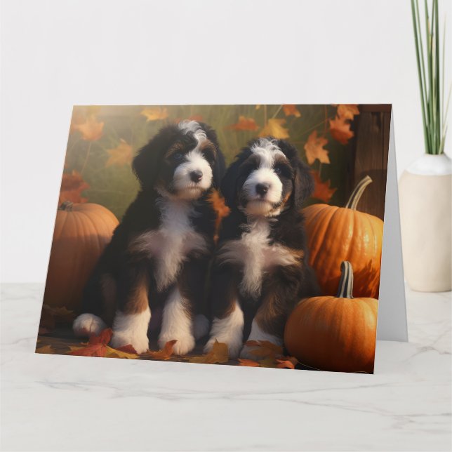 Bernedoodle Puppy Autumn Delight Pumpen Karte (Vorderseite)