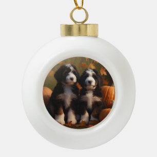 Bernedoodle Puppy Autumn Delight Pumpen Keramik Kugel-Ornament