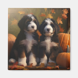 Bernedoodle Puppy Autumn Delight Pumpen Magnet