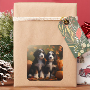 Bernedoodle Puppy Autumn Delight Pumpen Quadratischer Aufkleber