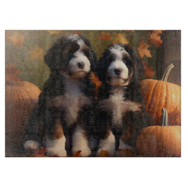 Bernedoodle Puppy Autumn Delight Pumpen Schneidebrett (Vorderseite)