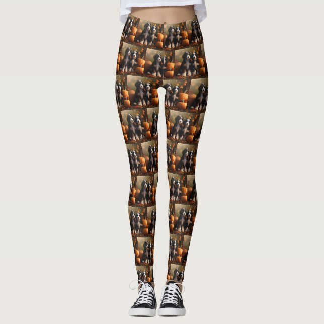Bernedoodle Puppy Autumn Delight Pumpkin Leggings (Vorderseite)