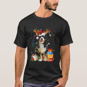 Bernedoodle Reindeer Christmas Lights Funny Dog Xm T-Shirt