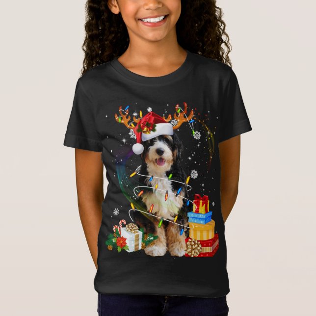 Bernedoodle Reindeer Christmas Lights Funny Dog Xm T-Shirt (Vorderseite)