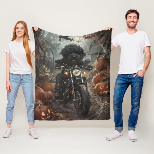 Bernedoodle Riding Motorrad Halloween Beängstigend Fleecedecke (Beispiel)