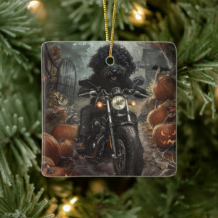 Bernedoodle Riding Motorrad Halloween Beängstigend Keramikornament