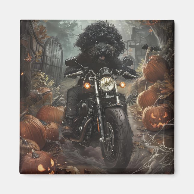 Bernedoodle Riding Motorrad Halloween Beängstigend Magnet (Vorne)