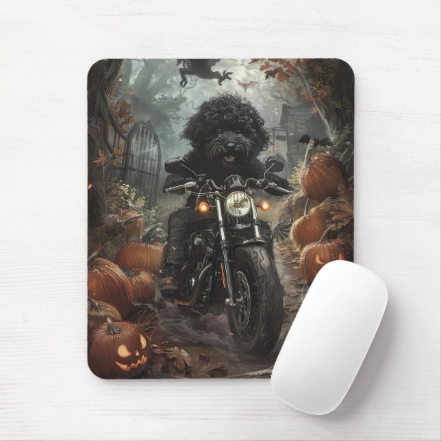 Bernedoodle Riding Motorrad Halloween Beängstigend Mousepad (Mit Mouse)