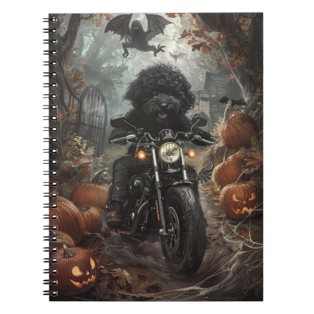 Bernedoodle Riding Motorrad Halloween Beängstigend Notizblock (Vorderseite)