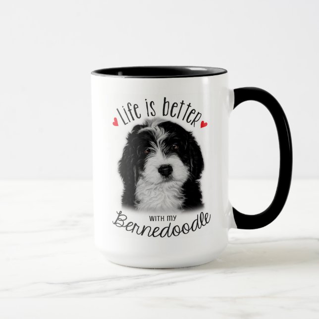 Bernedoodle schwarz-weiß 15oz Kaffeemaschine Tasse (Rechts)