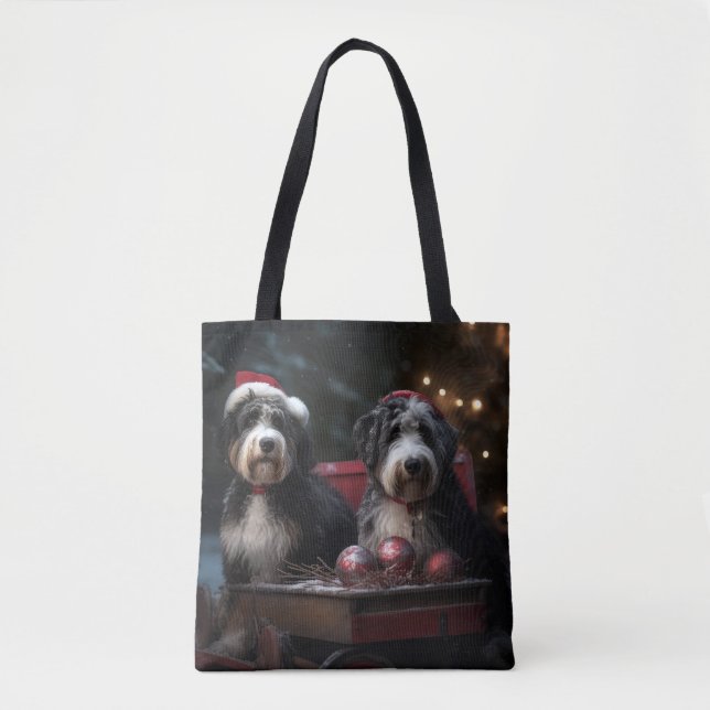 Bernedoodle Snowy Sleigh Weihnachtsdekor (Vorderseite)