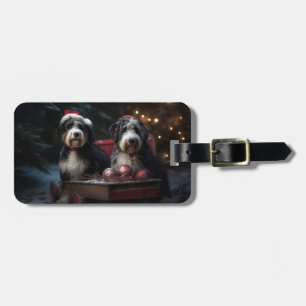Bernedoodle Snowy Sleigh Weihnachtsdekor Gepäckanhänger