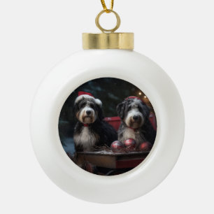 Bernedoodle Snowy Sleigh Weihnachtsdekor Keramik Kugel-Ornament