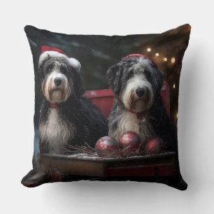 Bernedoodle Snowy Sleigh Weihnachtsdekor Kissen