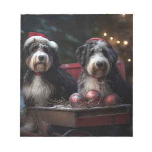 Bernedoodle Snowy Sleigh Weihnachtsdekor Notizblock
