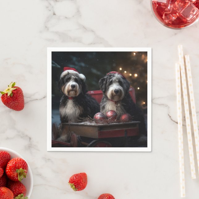 Bernedoodle Snowy Sleigh Weihnachtsdekor Serviette (Beispiel)