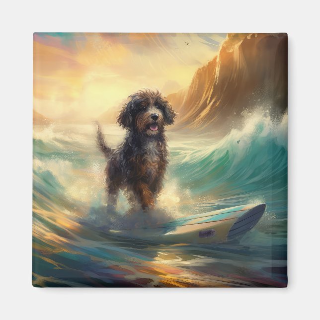 Bernedoodle-Strand-Surfing-Gemälde Magnet (Vorne)