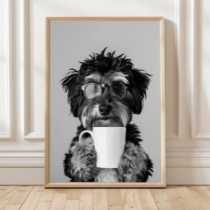 Bernedoodle und Kaffee Wandkunst, Schwarz und Weiß Poster