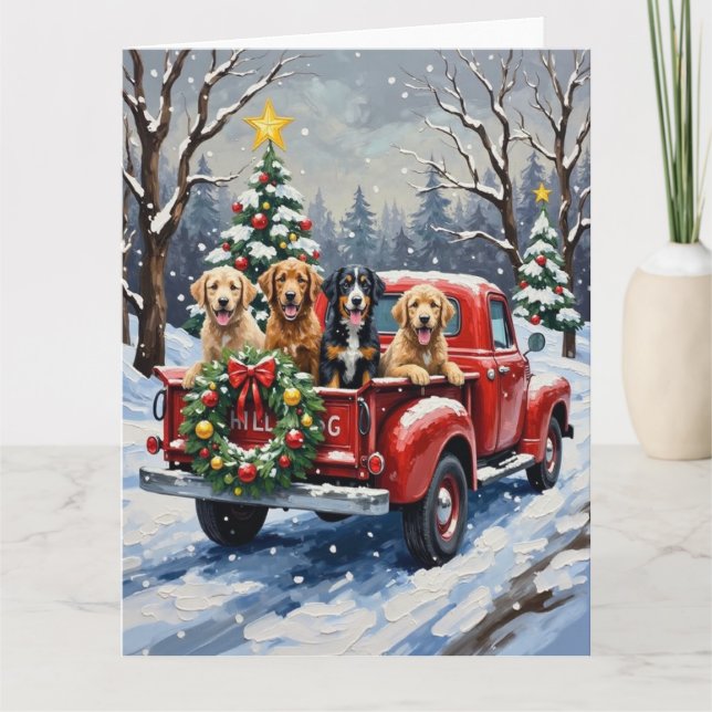 Bernedoodle Weihnachten Rotes Lastwagen Ferien Karte (Vorderseite)