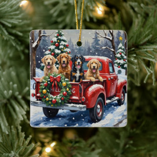 Bernedoodle Weihnachten Rotes Lastwagen Ferien Keramikornament