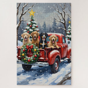 Bernedoodle Weihnachten Rotes Lastwagen Ferien Puzzle