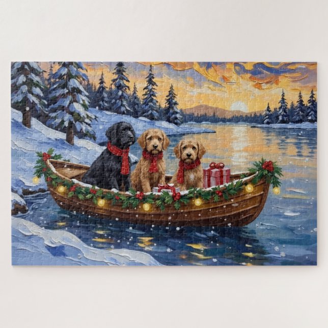 Bernedoodle Weihnachtsboot Feiertag Puzzle (Horizontal)