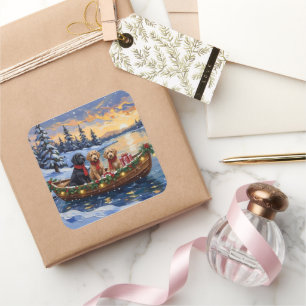 Bernedoodle Weihnachtsboot-Feiertag Quadratischer Aufkleber