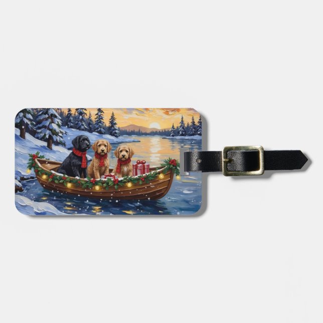 Bernedoodle Weihnachtsboot Urlaub Gepäckanhänger (Vorderseite horizontal)