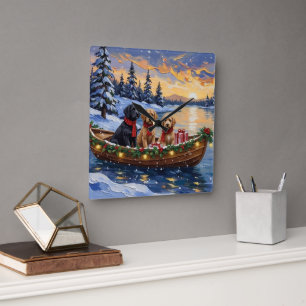 Bernedoodle Weihnachtsboot Urlaub Quadratische Wanduhr