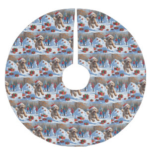 Bernedoodle Weihnachtsfest Schnee Szene Polyester Weihnachtsbaumdecke