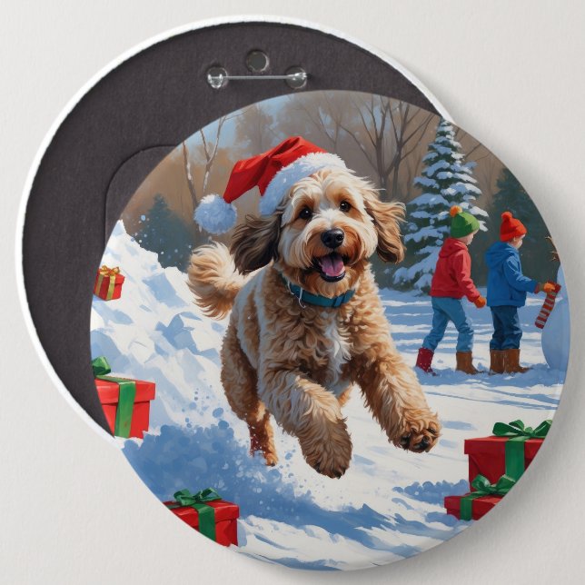 Bernedoodle Weihnachtsfest Schneeszene Button (Vorne & Hinten)