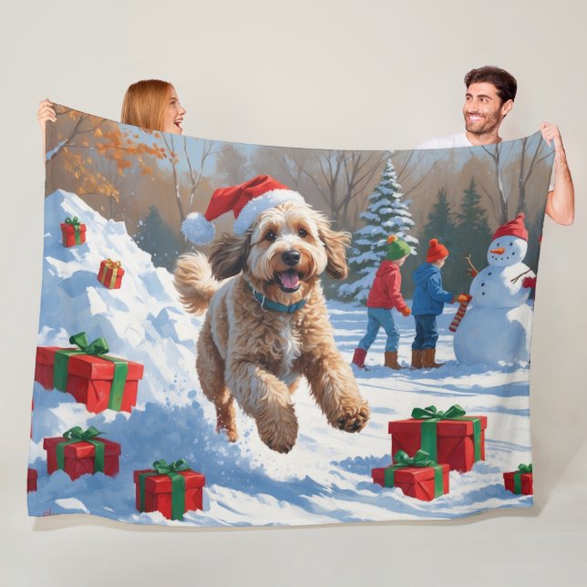 Bernedoodle Weihnachtsfest Schneeszene Fleecedecke (Beispiel)