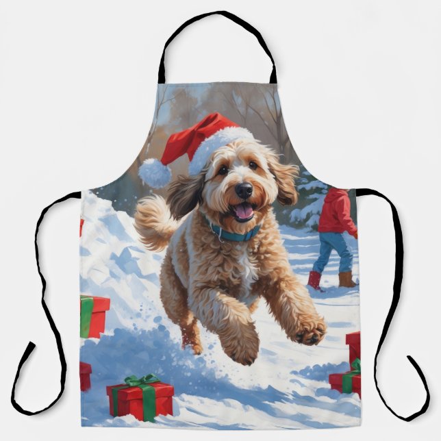 Bernedoodle Weihnachtsfest Schneeszene Schürze (Vorderseite)
