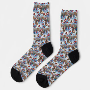 Bernedoodle Weihnachtsfest Schneeszene Socken